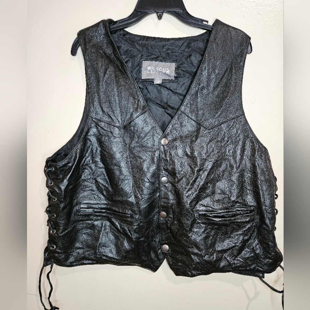 Wilsons Leather Genuine Leather Biker Vest XXL Black Moto Style
